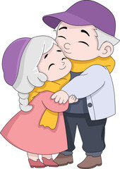 happy valentine, grandma and grandpa hugging together