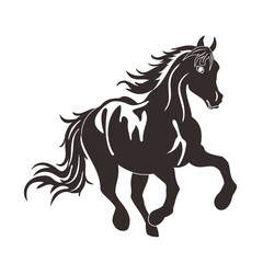 Drawing the black silhouette of running horse on a white background
