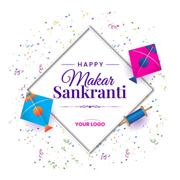 happy makar sankranti with kite and confetti background vector