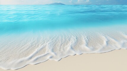 Calm turquoise ocean waves, virgin beach sand. Banner on the theme of summer holidays.