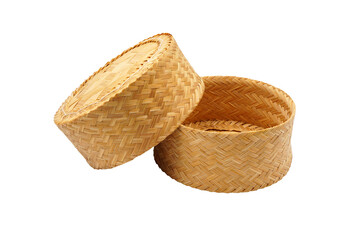 empty bamboo weave bowl or round box with lid as natural stuff or food container isolated in png format