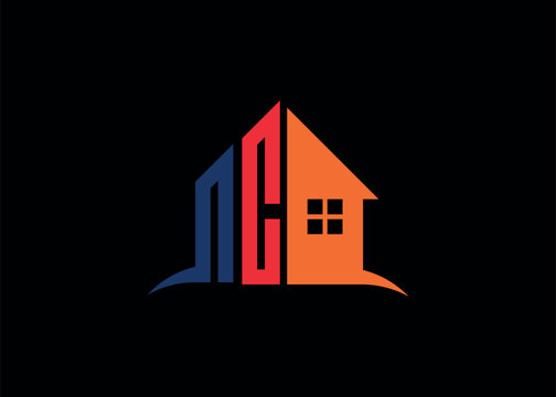 Real Estate NC Logo Design On Creative Vector monogram Logo template.Building Shape NC Logo
