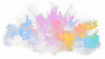 Colored powder explosion on a white background. Abstract closeup dust on backdrop. Colorful explode. Paint holi