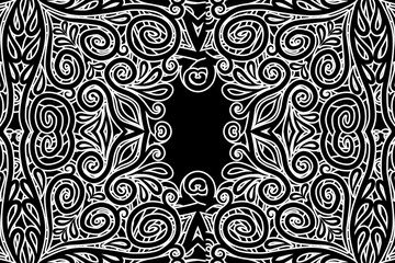 Black and white traditional flower batik pattern background 