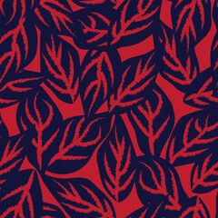 Obraz premium Red Tropical Leaf Seamless Pattern Design