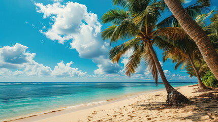 Fototapeta premium beach and palm on sea with nice sky background