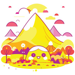 Beautiful autumn mountain landscape, kawaii Vector cartoon illustration background