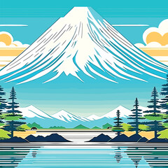 Mount fuji at lake kawaguchiko vector illustration background