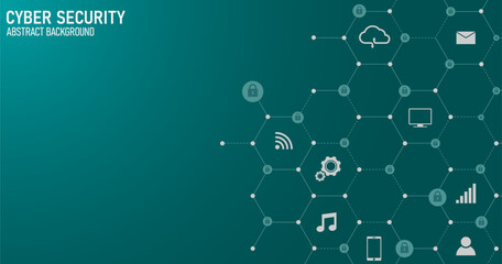 Cyber technology security, Hi-tech vector illustration with various technology elements. Digital internet communication on green. Internet Protection concept design background.