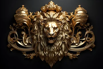 Foto op Canvas golden coat of arms with a lion and palm branches on a dark background, generated ai © Виталий Сова