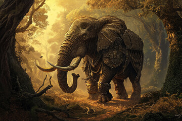 illustration of a forest elephant knight