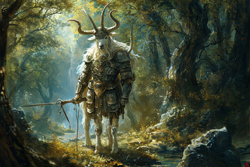 illustration of the forest goat knight