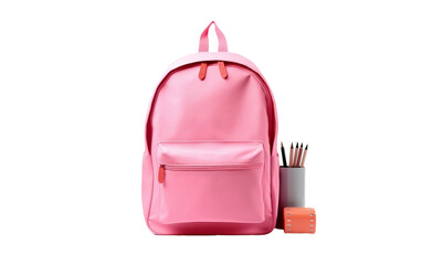 pink backpack with school accessories isolated on transparent background - Powered by Adobe