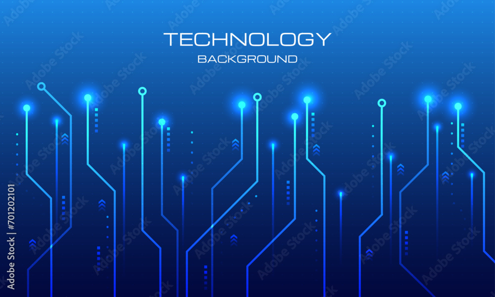 Wall mural circuit line technology digital growth on blue background. data cyber innovation line and dot wallpaper. vector illustration hi-tech concept.