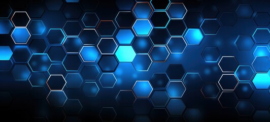 Abstract dark blue futuristic digital technology hexagon background banner illustration glowing 3D hexagons