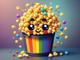 Colorful Pixel Art - Saturated Popcorn Bucket in Vibrant Mosaic Grid Gen AI