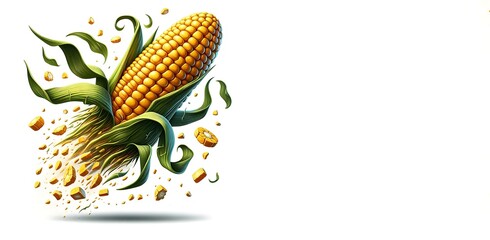 Fresh corn with leaves on withe background ai generative