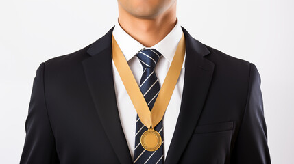 businessman wearing gold medal, Generative AI