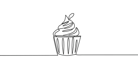 cup cake continuous line art style illustration - obrazy, fototapety, plakaty
