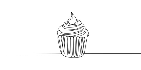 cup cake continuous line art style illustration