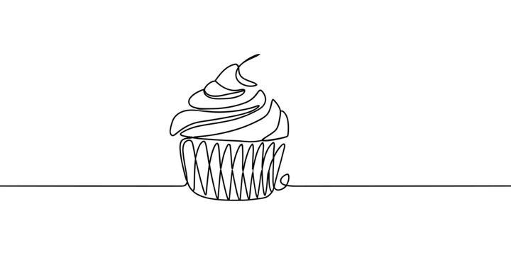 cup cake continuous line art style illustration