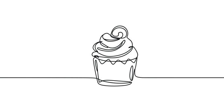 cup cake continuous line art style illustration