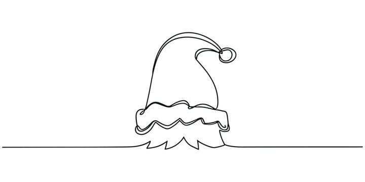 Christmas vector santa's hat continuous line art style illustration