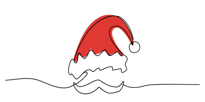 Christmas vector santa's hat continuous line art style illustration