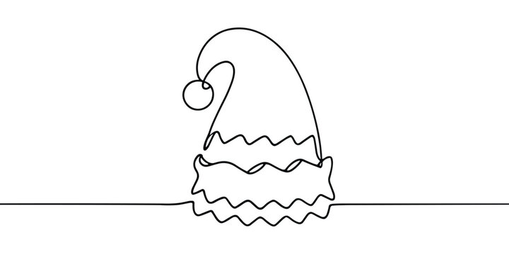 Christmas vector santa's hat continuous line art style illustration