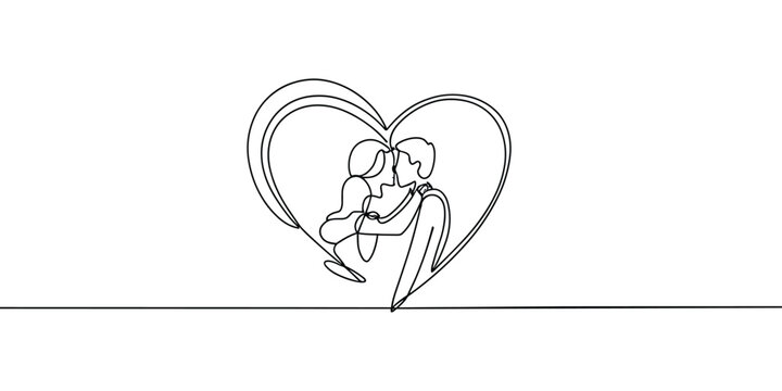 couple romantic continuous line art style illustration