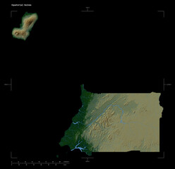 Equatorial Guinea shape isolated on black. Physical elevation map © zelwanka