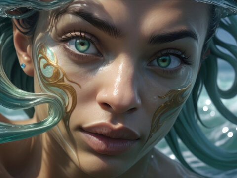 Mesmerizing Charybdis - Surrealistic digital illustration of a captivating and mesmerizing charybdis in a swirling sea Gen AI