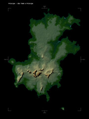 Principe - São Tomé e Príncipe shape isolated on black. Physical elevation map