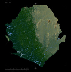Sierra Leone shape isolated on black. Physical elevation map