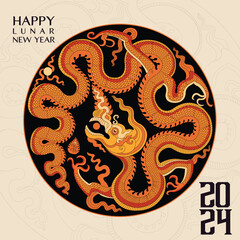 Happy new year 2024, Year of the dragon, Happy lunar new year 2024, Vietnamese Dragon Illustration.  - obrazy, fototapety, plakaty