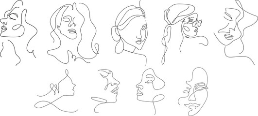 Fototapeta na wymiar Woman Line Art, Flower head Feminine Illustration, Woman face with flowers line, Minimalist Logo, Line Drawing, Nature Organic Cosmetics Makeup,