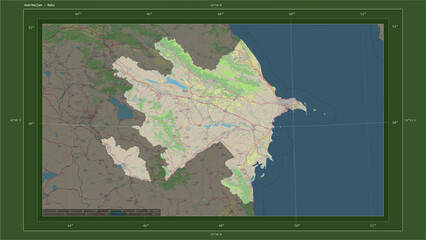 Azerbaijan composition. OSM Topographic German style map