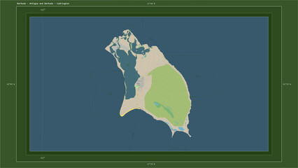 Barbuda - Antigua and Barbuda composition. OSM Topographic German style map