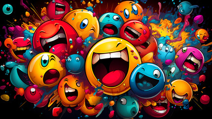 Funny absurd smileys silly looking and laughing in a comic way.