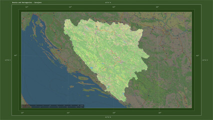 Bosnia and Herzegovina composition. OSM Topographic German style map