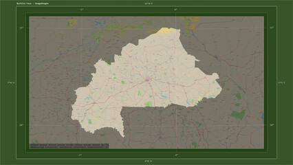 Burkina Faso composition. OSM Topographic German style map