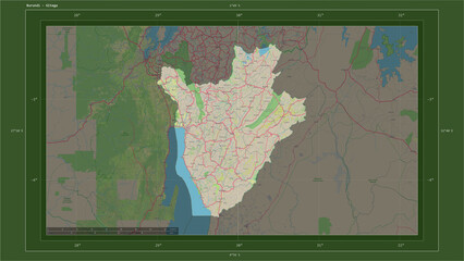 Burundi composition. OSM Topographic German style map