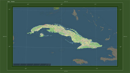Cuba composition. OSM Topographic German style map
