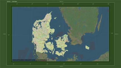 Denmark composition. OSM Topographic German style map