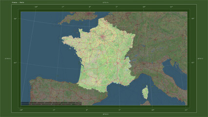 France composition. OSM Topographic German style map