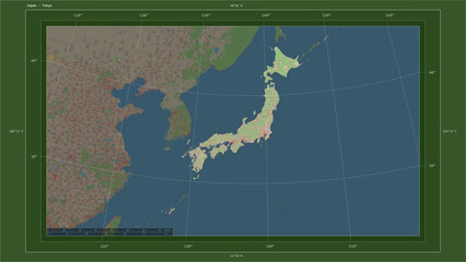 Japan composition. OSM Topographic German style map