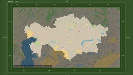 Kazakhstan composition. OSM Topographic German style map