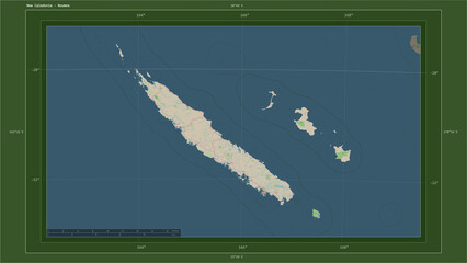 New Caledonia composition. OSM Topographic German style map