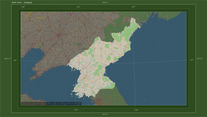 North Korea composition. OSM Topographic German style map