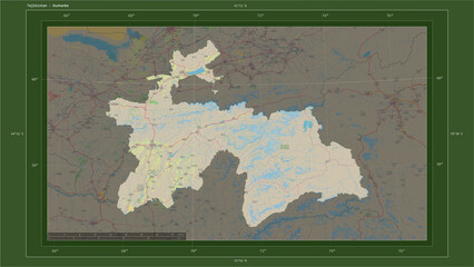 Tajikistan composition. OSM Topographic German style map